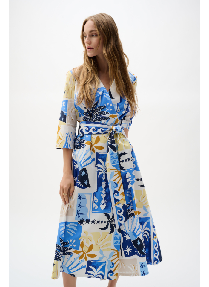 Joseph Ribkoff 262225 Bawełniana sukienka wiązania w pasie.