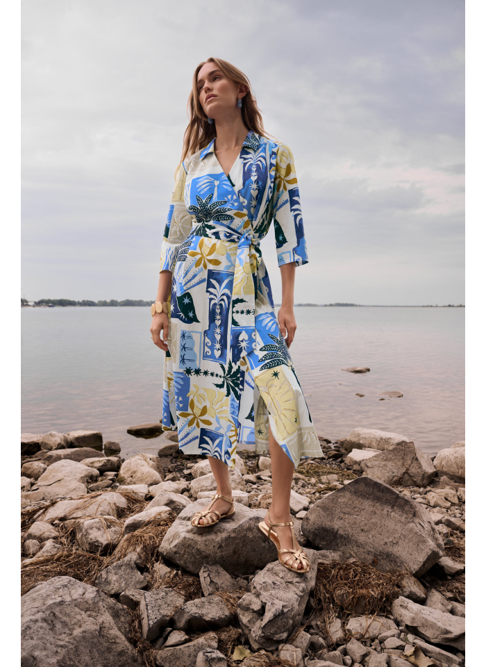 Joseph Ribkoff 262225 Bawełniana sukienka wiązania w pasie.