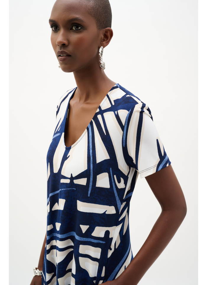 Joseph Ribkoff 262245 Letnia wzorzysta sukienka o długości midi.