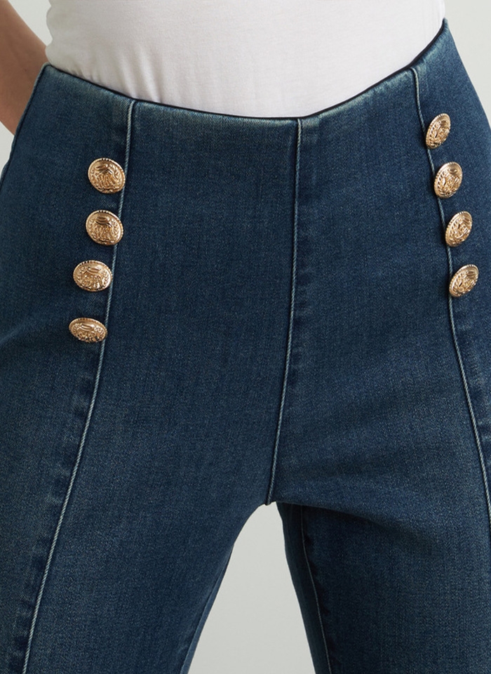 Joseph Ribkoff 212902 Spodnie dżinsowe ze złotymi guzikami.