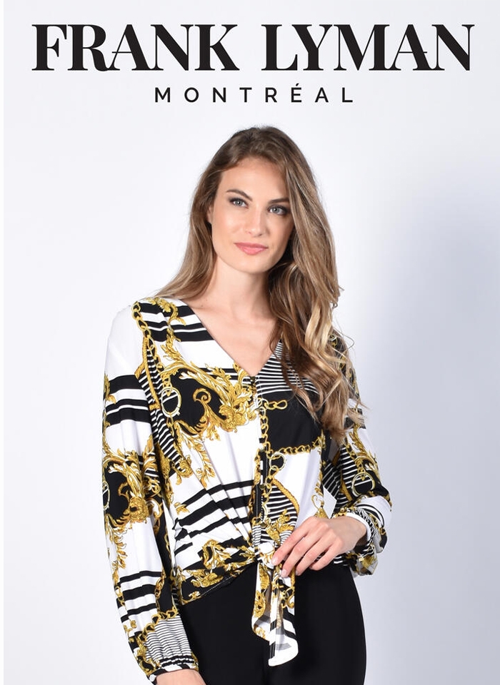 Frank Lyman, Biało-czarna bluzka złoty wzór.