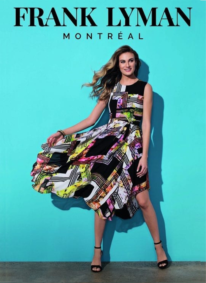 Frank Lyman, Kolorowa sukienka wiązaną w pasie.