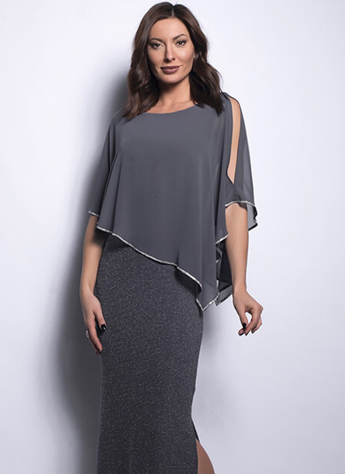 Frank Lyman. Wieczorowa połyskująca suknia z narzutką, 4 kolory