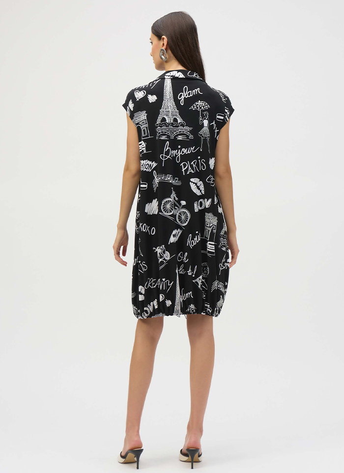 Joseph Ribkoff 252025 Sukienka bombka bez rękawów z motywem paryskim