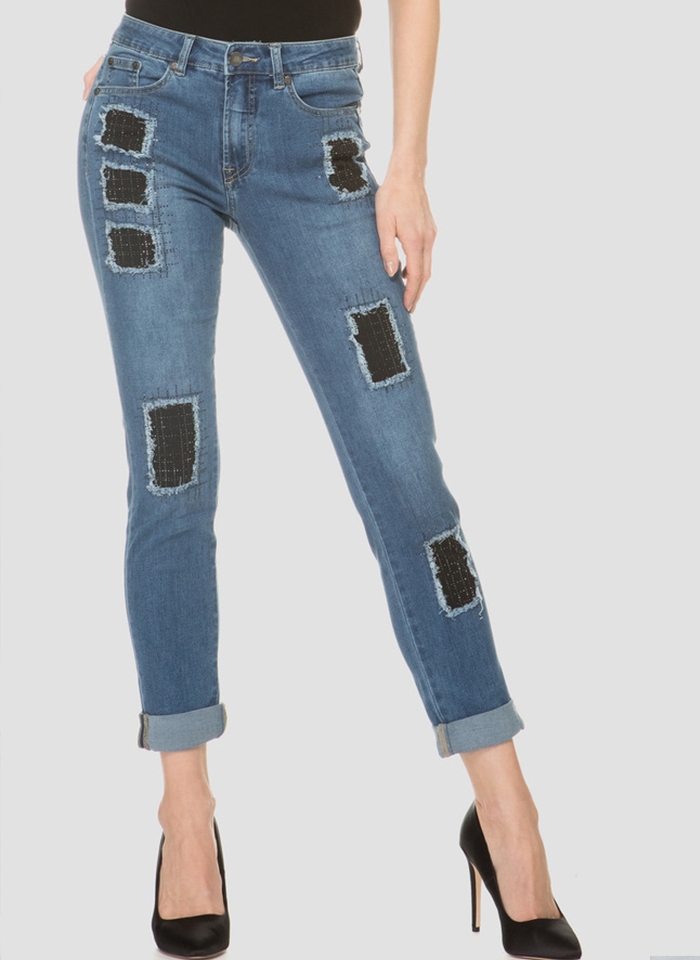 Joseph Ribkoff, Dżinsowe spodnie typu slim z przetarciami.