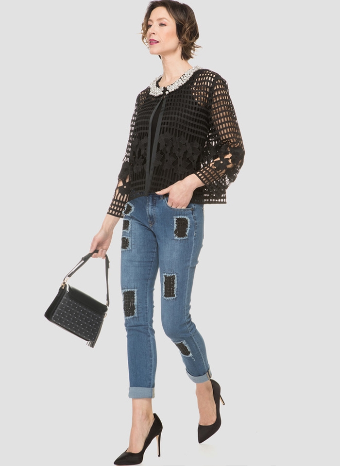 Joseph Ribkoff, Dżinsowe spodnie typu slim z przetarciami.