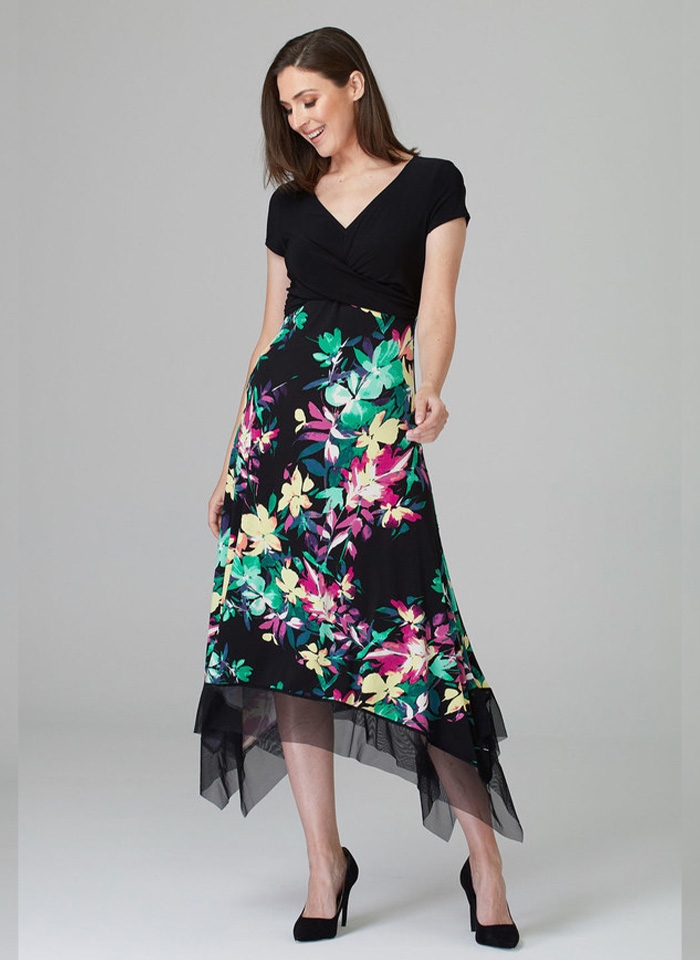 Joseph Ribkoff, Sukienka midi z kwiecistym dołem.