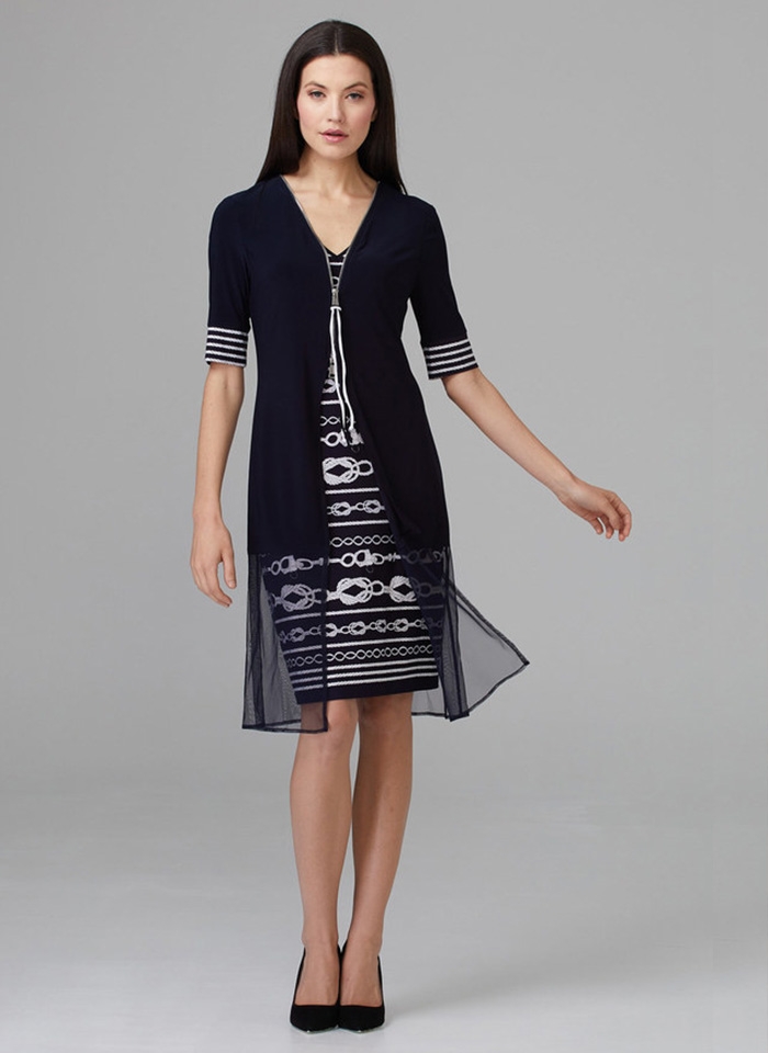 Joseph Ribkoff, Granatowa sukienka w stylu w jachtingowym.