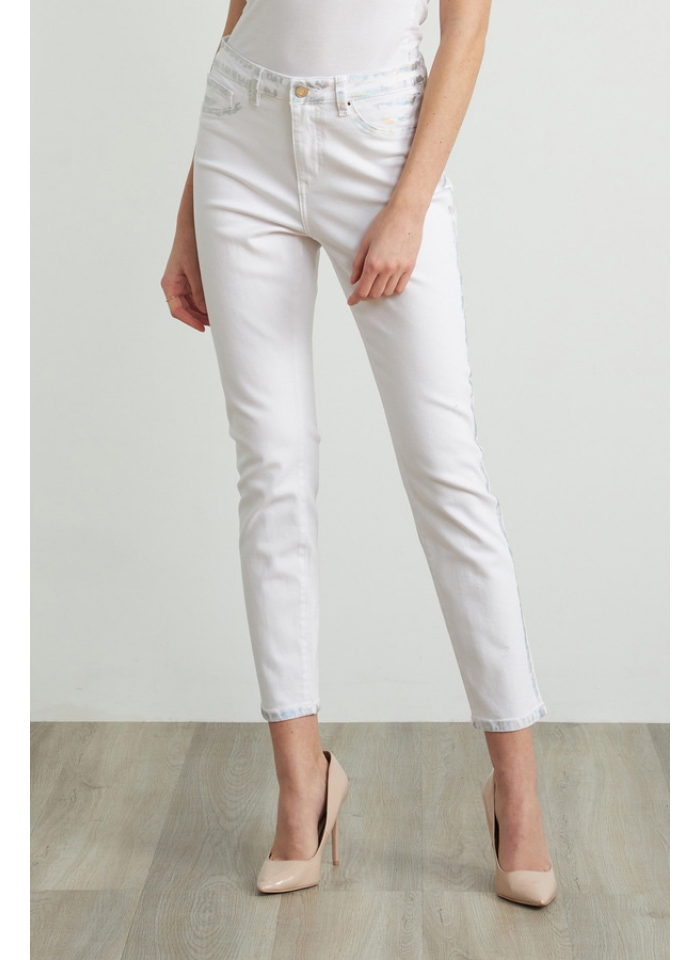Joseph Ribkoff, Białe spodnie ze srebrnymi przetarciami.