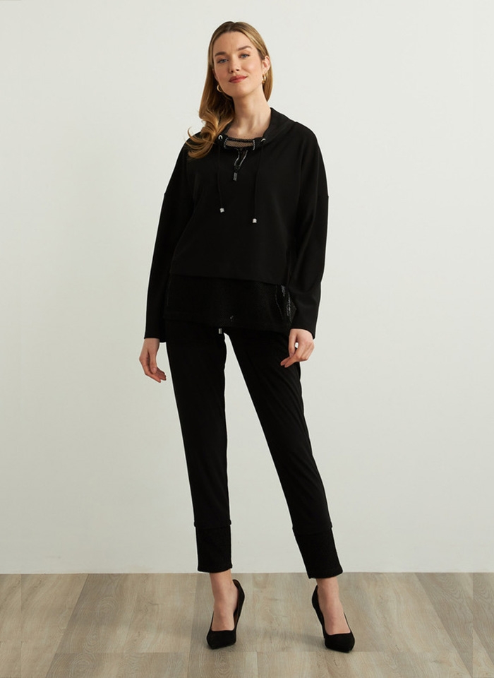 Joseph Ribkoff 213377 Czarna bluza w sportowym stylu z ozdobnym zamkiem.