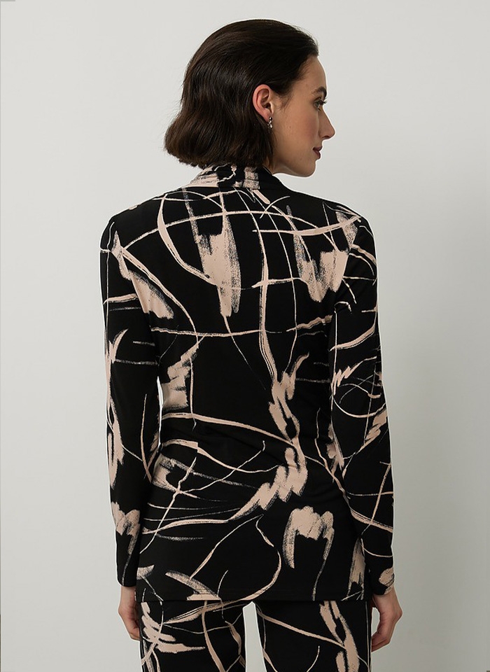 Joseph Ribkoff. Czarna bluzka w beżowy wzór.