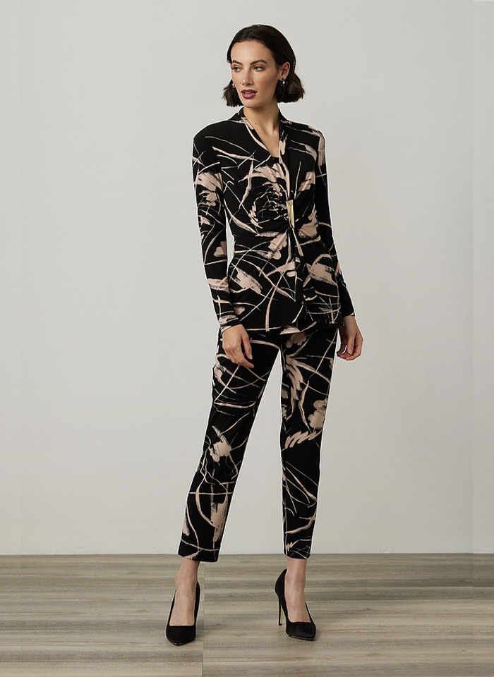 Joseph Ribkoff. Czarna bluzka w beżowy wzór.