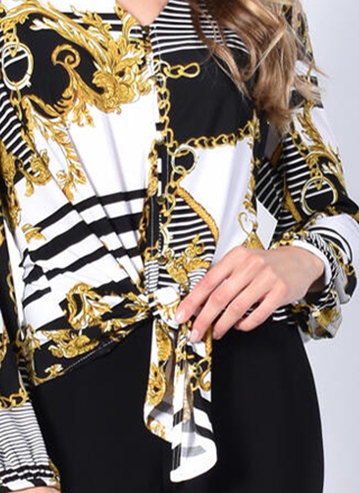 Frank Lyman, Biało-czarna bluzka złoty wzór.