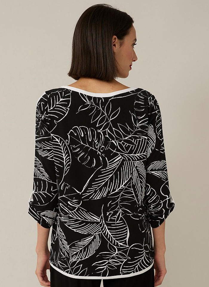 Joseph Ribkoff, Czarna bluzka w biały roślinny print.