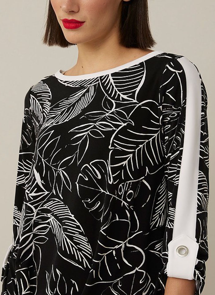 Joseph Ribkoff, Czarna bluzka w biały roślinny print.