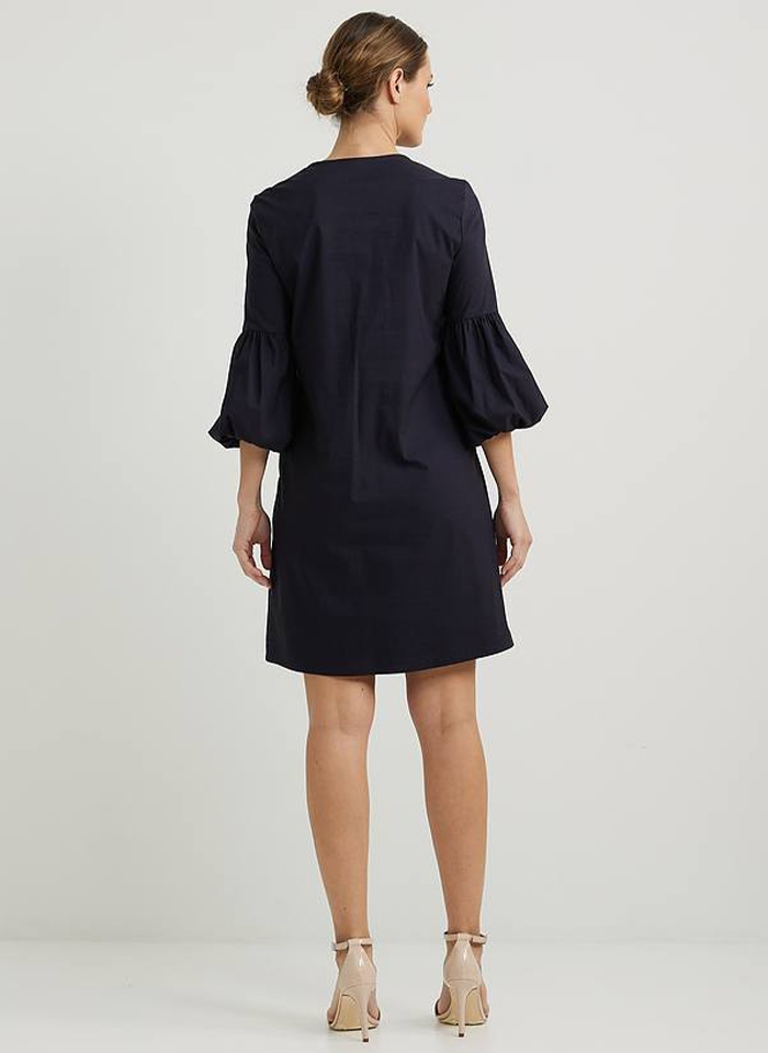 Joseph Ribkoff. Granatowa sukienka z ozdobnymi guzikami.
