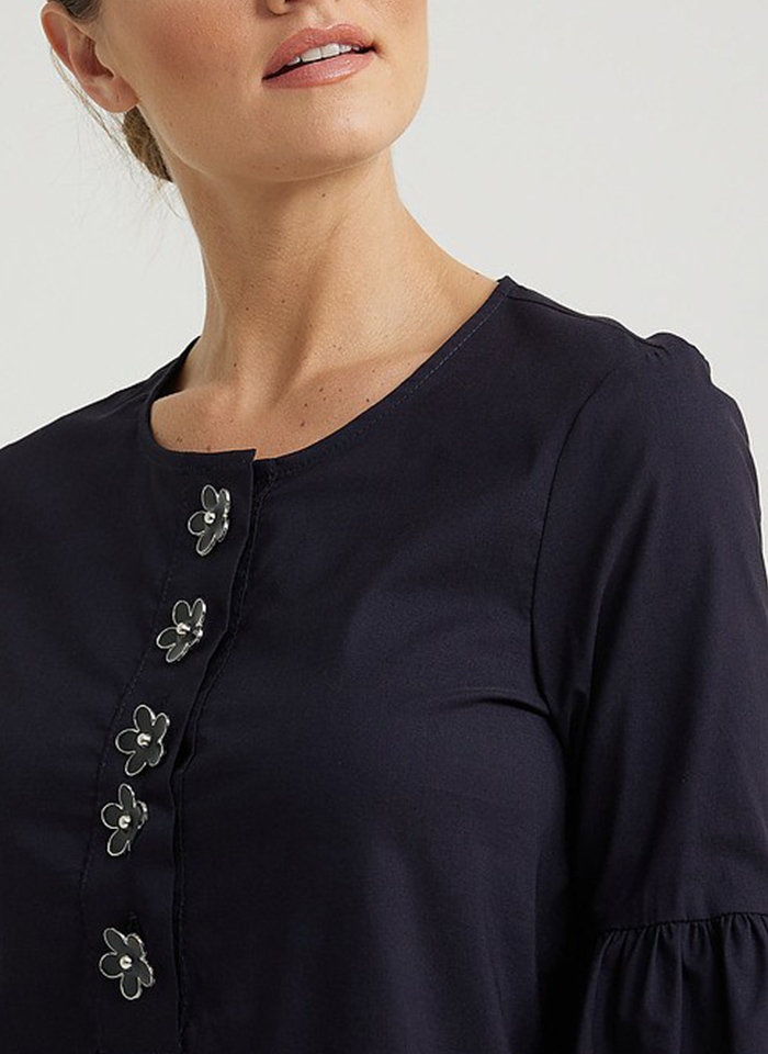 Joseph Ribkoff. Granatowa sukienka z ozdobnymi guzikami.