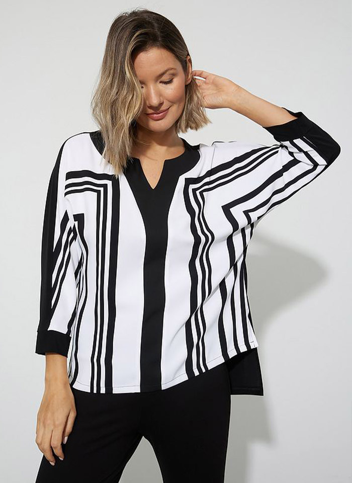 Joseph Ribkoff, Czarno - biała bluzka z rękawem 3/4