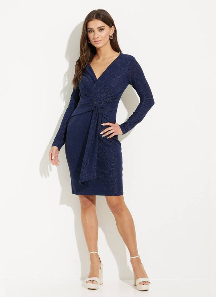 Joseph Ribkoff 231763 Połyskująca sukienka z długim rękawem beż i granat