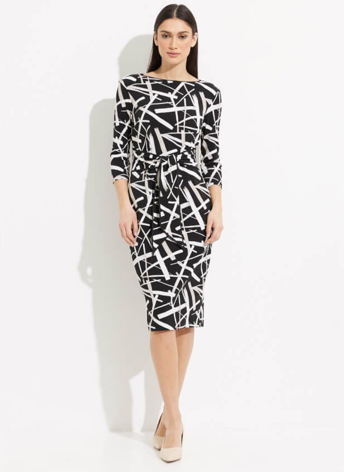 Joseph Ribkoff. Czarna sukienka z białym strukturalnym printem