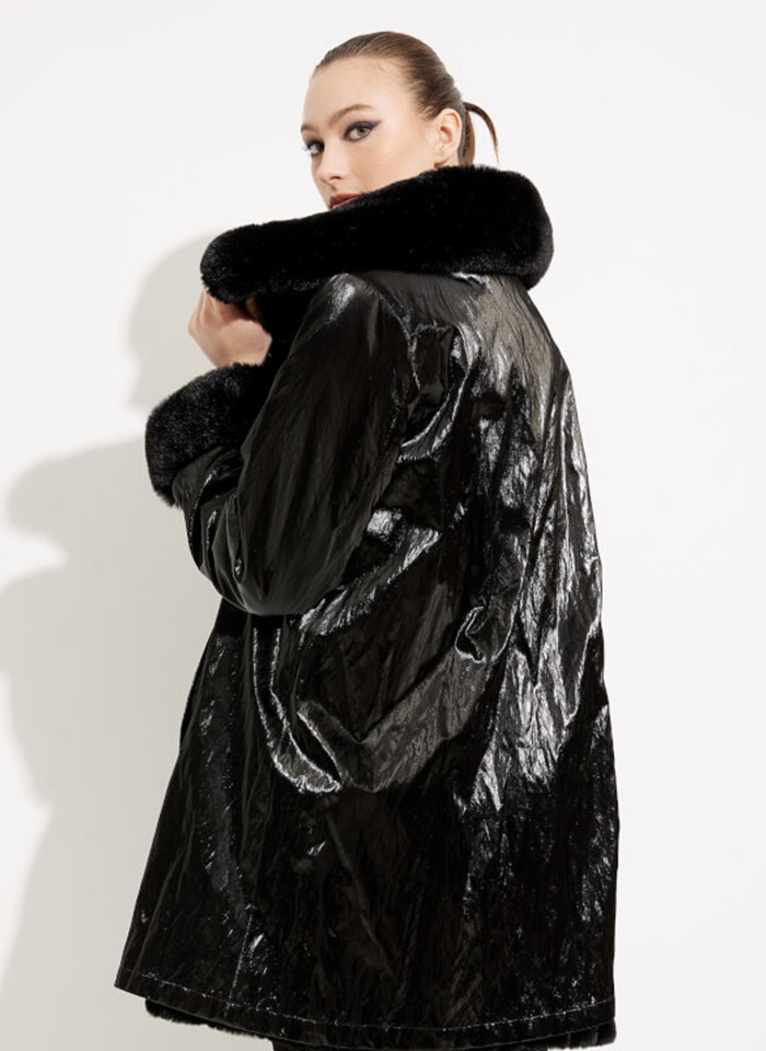 Joseph Ribkoff 233900 Efektowne, dwustronne, czarne futerko