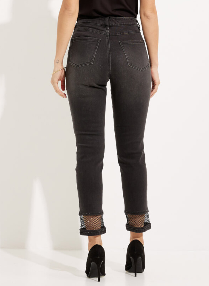 Joseph Ribkoff. Grafitowe jeansy z ozdobną siateczką.