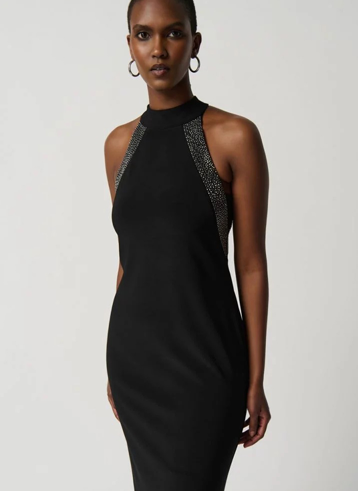 Joseph Ribkoff. Czarna sukienka z dekoltem halter.