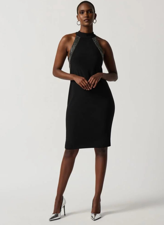 Joseph Ribkoff. Czarna sukienka z dekoltem halter.