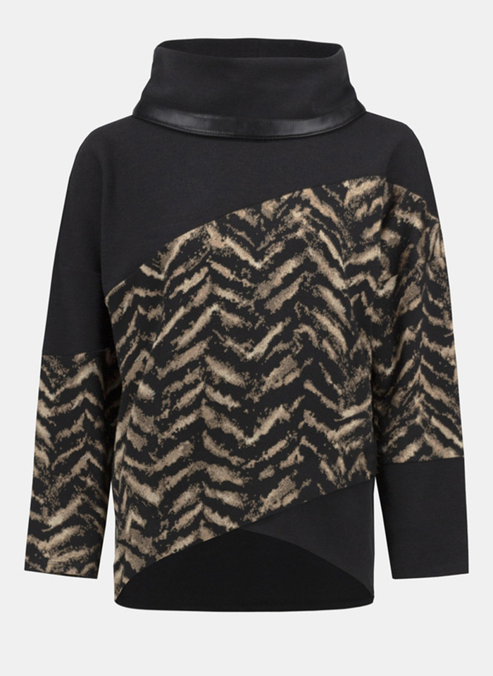 Joseph Ribkoff, Sweter z luźnym golfem wykończony ekoskóra.