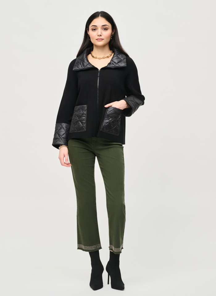 Joseph Ribkoff. Czarna kurtka z pikowanym wykończeniem.