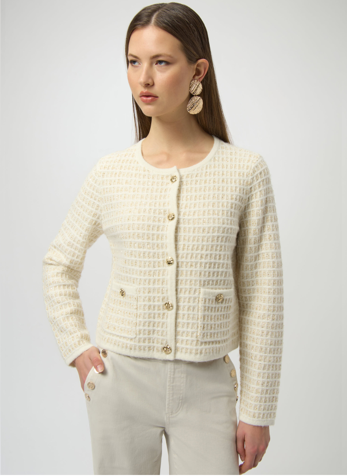Joseph Ribkoff 254938 Dzianinowy żakiet zdobiony złotą nitką