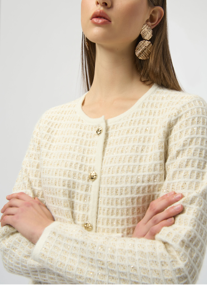 Joseph Ribkoff 254938 Dzianinowy żakiet zdobiony złotą nitką