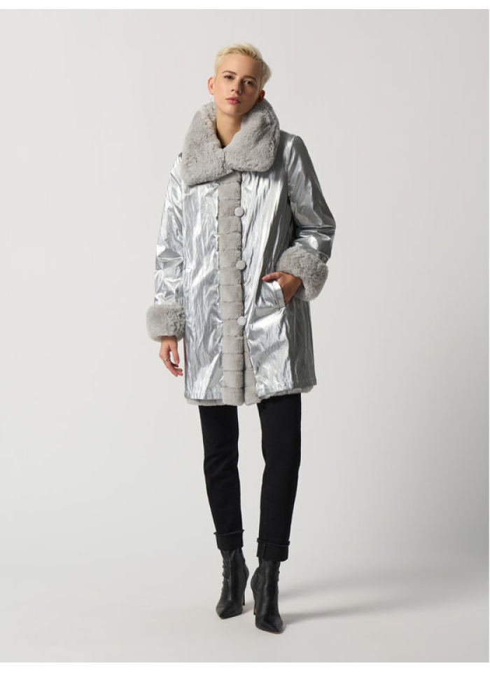 Joseph Ribkoff 233900 Efektowne dwustronne srebrno-szary futerko