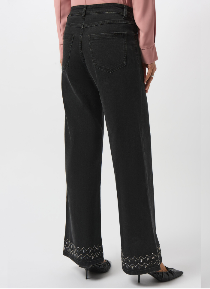 Joseph Ribkoff 253988 Spodnie typu jeans z szeroką, zdobioną nogawką