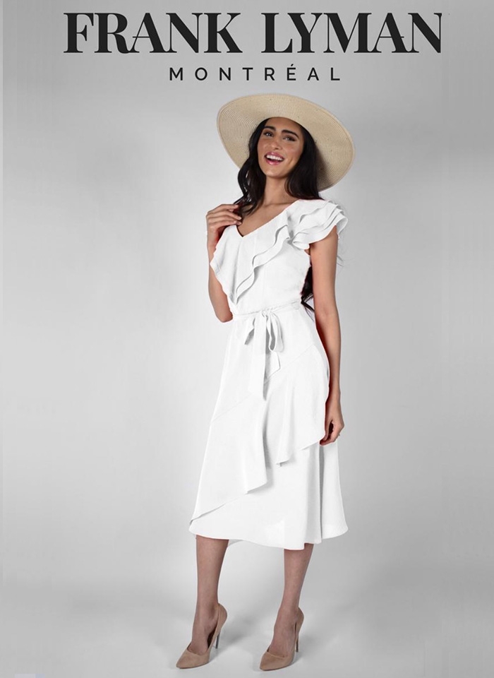 Frank Lyman, Biała sukienka z falbanami.