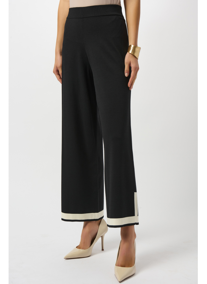 Joseph Ribkoff 253910 czarne spodnie długość 3/4 zdobione białą lamówką