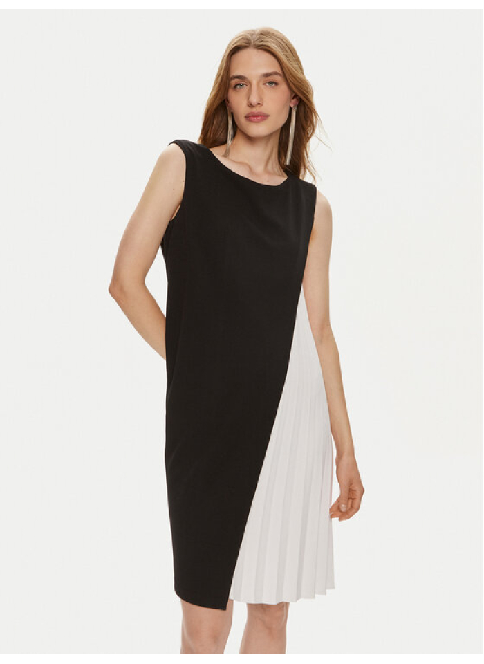 Joseph Ribkoff 241160 Czarna sukienka z białą plisa.