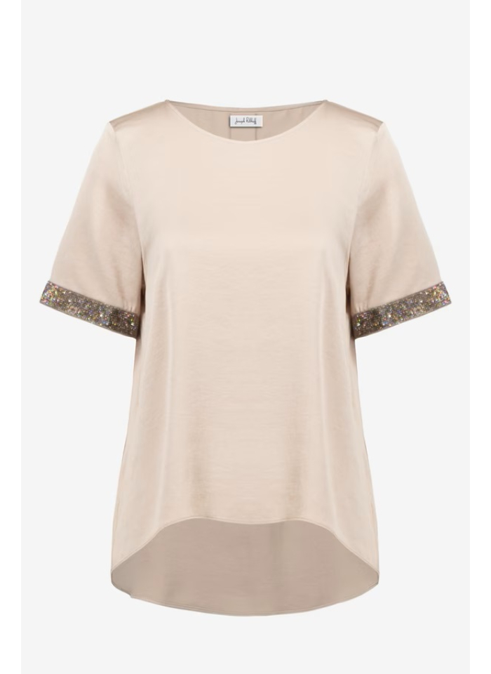 Joseph Ribkoff 261116 Satynowa bluzka z ozdobnym wykończeniem na rękawku