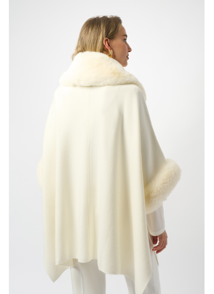 Joseph Ribkoff 243930 stylowe, kremowe ponczo z futerkiem