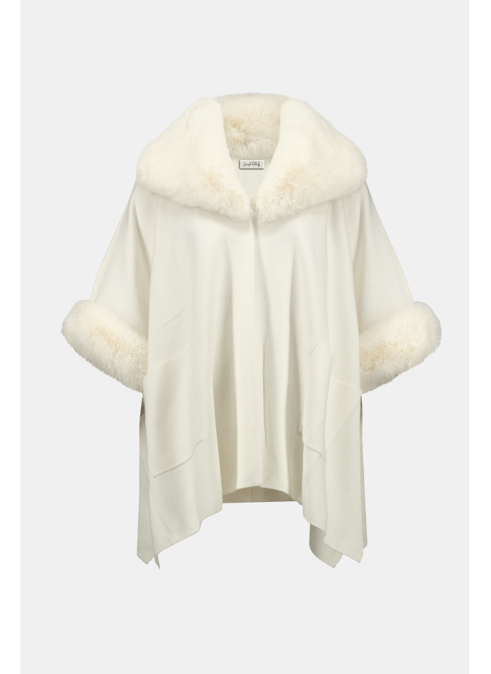 Joseph Ribkoff 243930 stylowe, kremowe ponczo z futerkiem