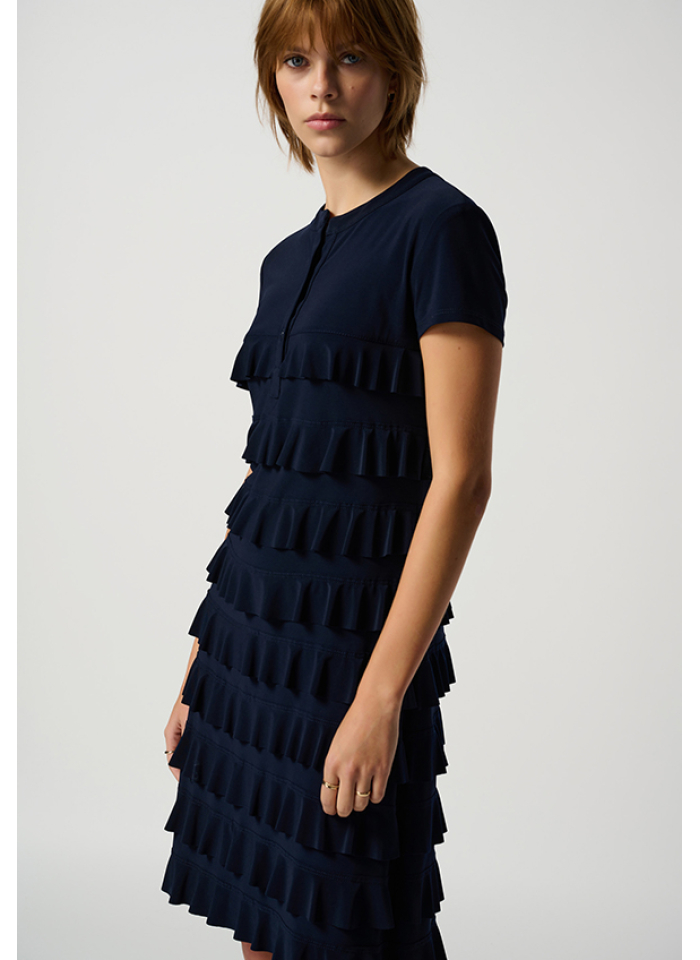 Joseph Ribkoff 211350 Granatowa sukienka z falbankami