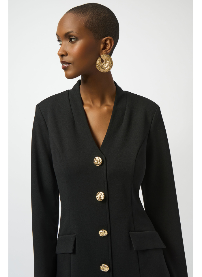 Joseph Ribkoff 253072 Czarna, klasyczna sukienka ze złotymi guzikami