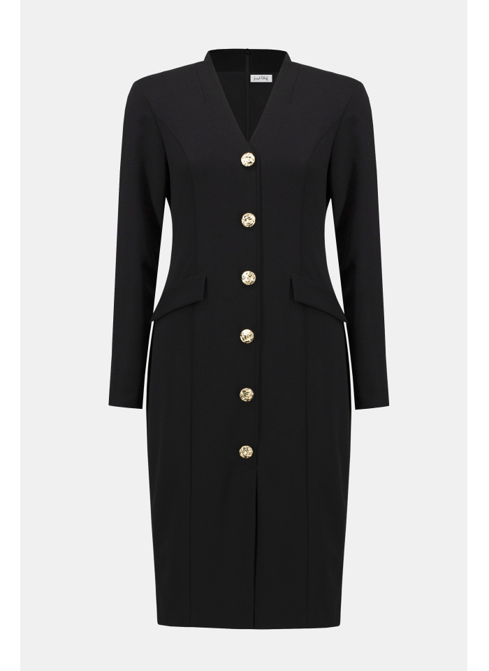 Joseph Ribkoff 253072 Czarna, klasyczna sukienka ze złotymi guzikami