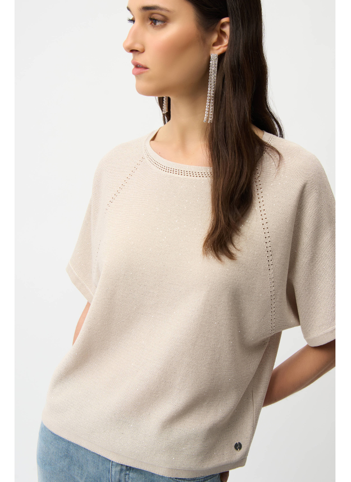 Joseph Ribkoff 261917 Beżowy sweter zdobiony delikatnymi dżetami