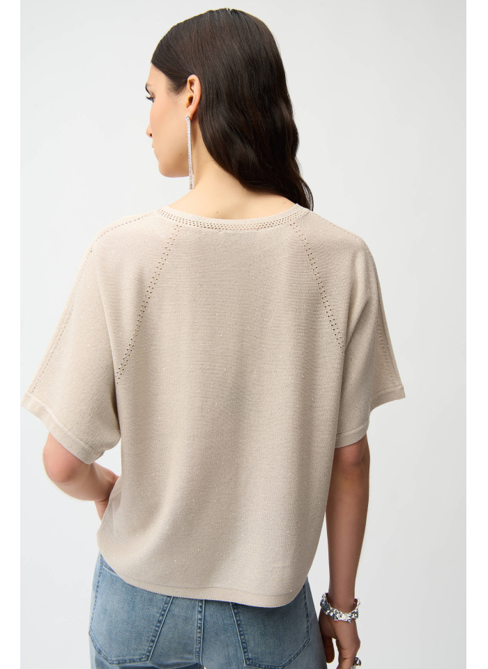 Joseph Ribkoff 261917 Beżowy sweter zdobiony delikatnymi dżetami