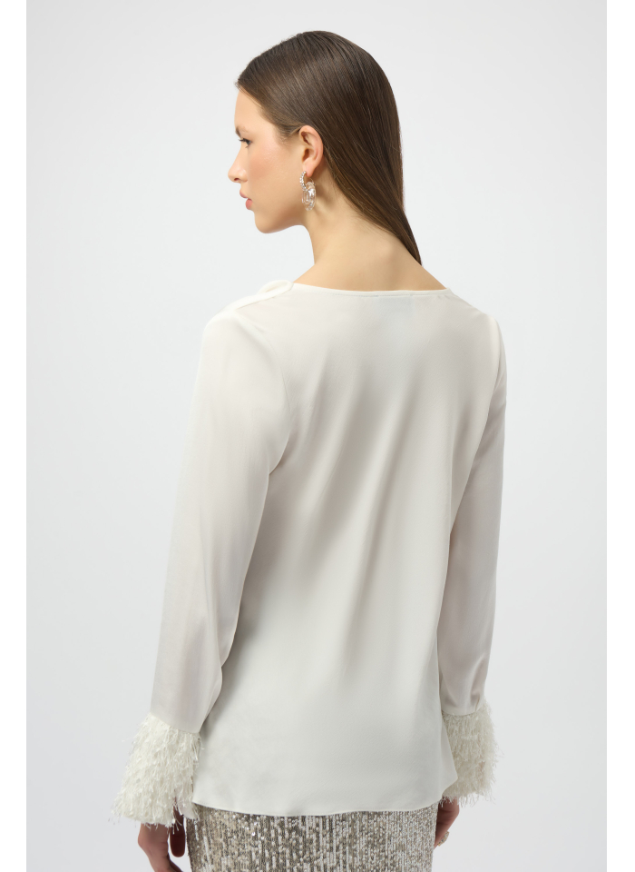 Joseph Ribkoff 254020 elegancka bluzka z rękawem zdobionym frędzelkami