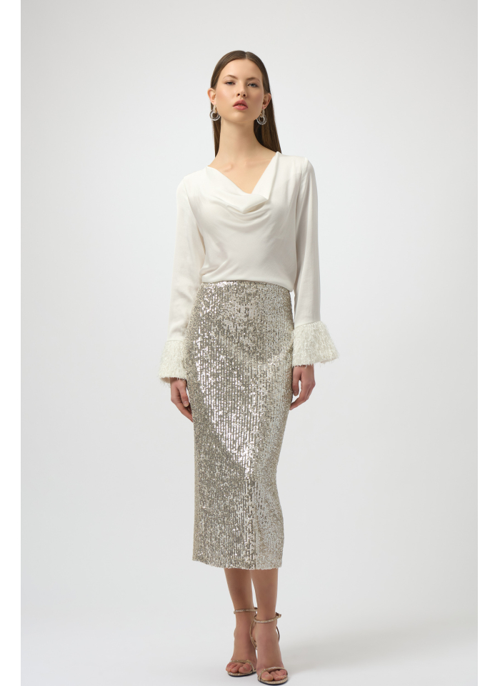 Joseph Ribkoff 254020 elegancka bluzka z rękawem zdobionym frędzelkami