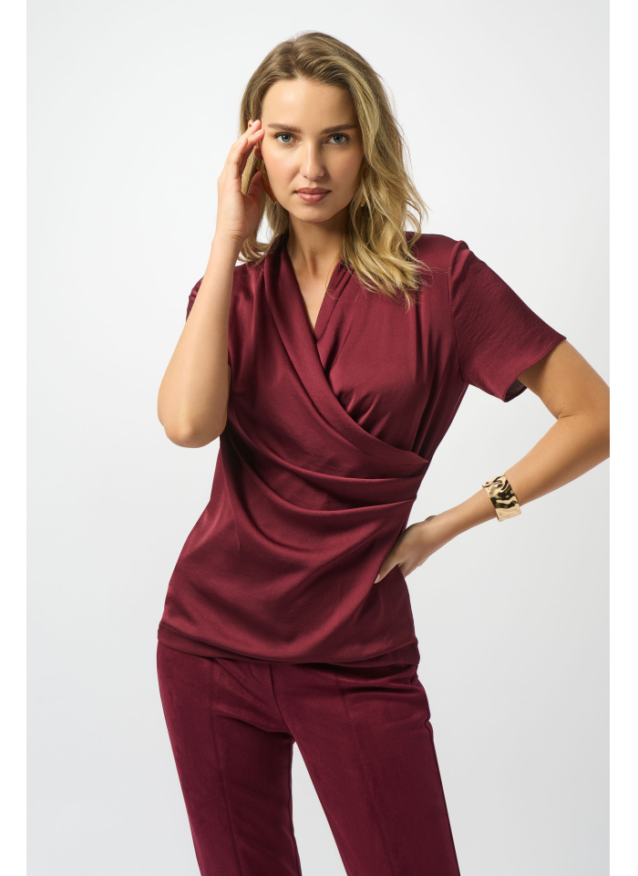 Joseph Ribkoff 253237 Bordowa bluzka z krótkim rękawem