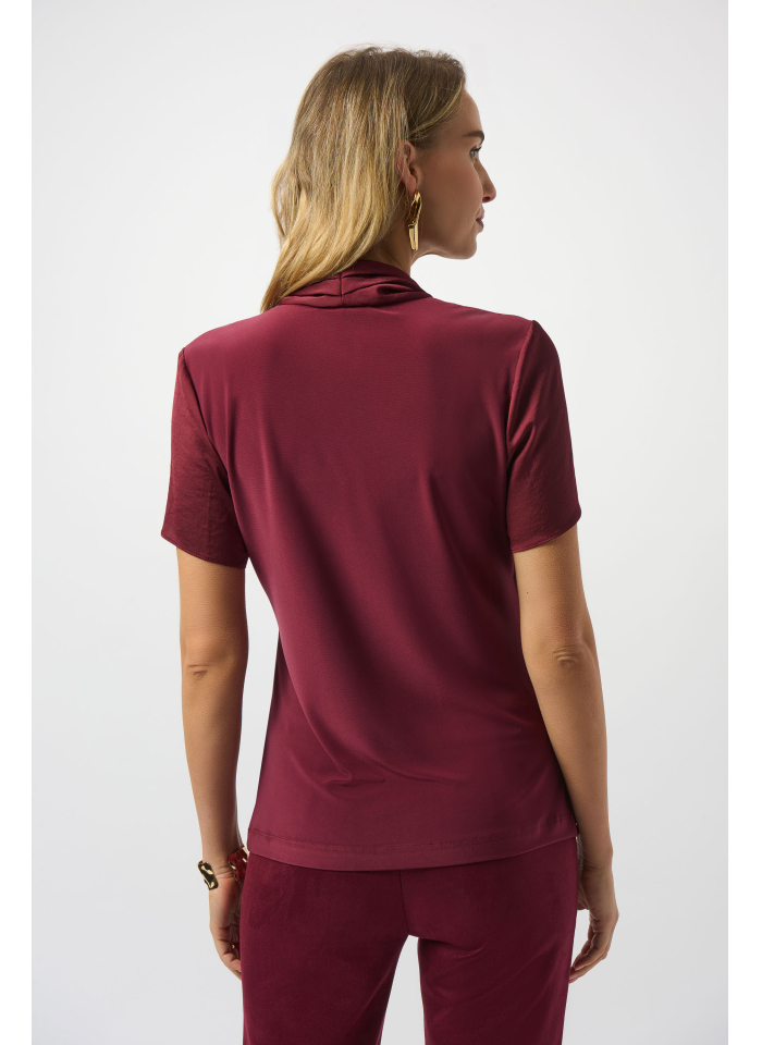 Joseph Ribkoff 253237 Bordowa bluzka z krótkim rękawem