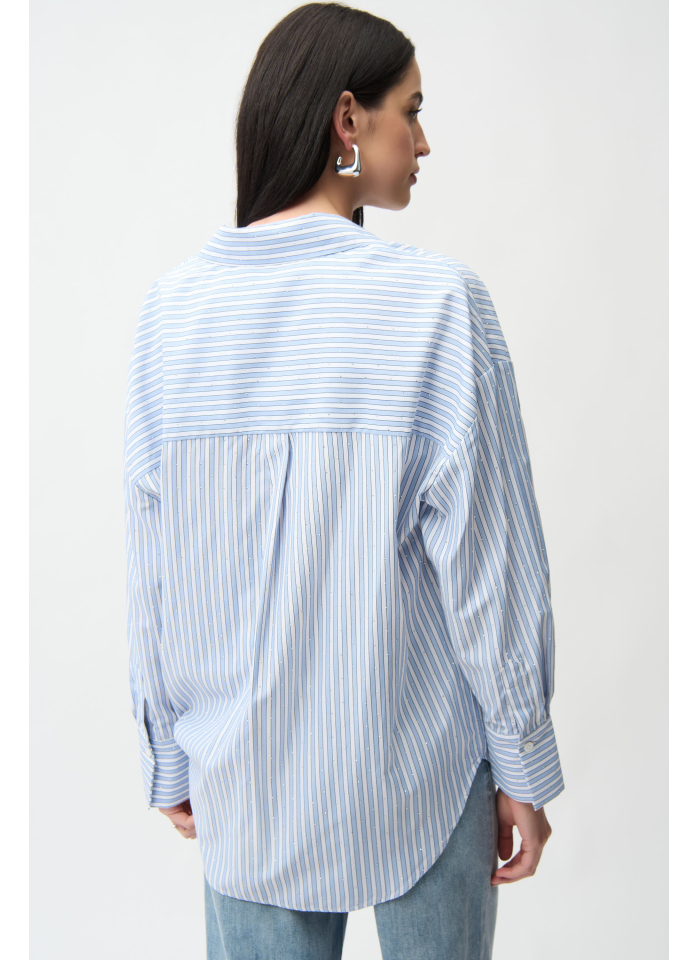 Joseph Ribkoff 261931 Koszula w biało-niebieskie paski zdobiona dżetami